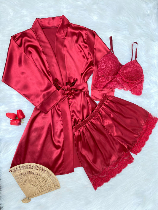 Women’s Luxury Satin Robe & Bralette Set