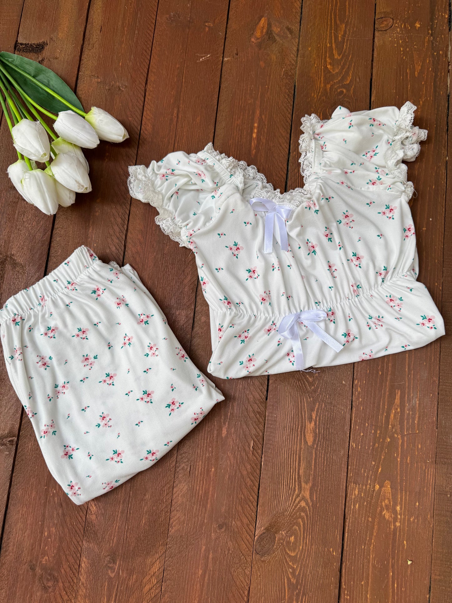BlushBloom Off-Shoulder Pajama Set