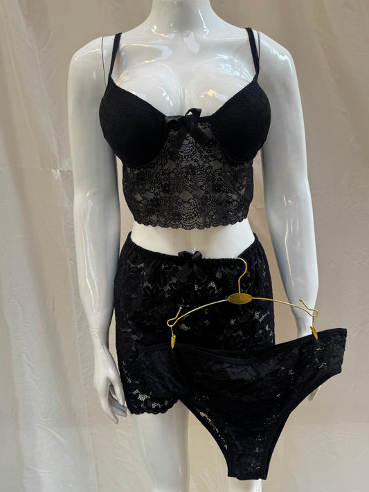 3-Piece Sleepwear Set – Bralette, Shorts & Panty