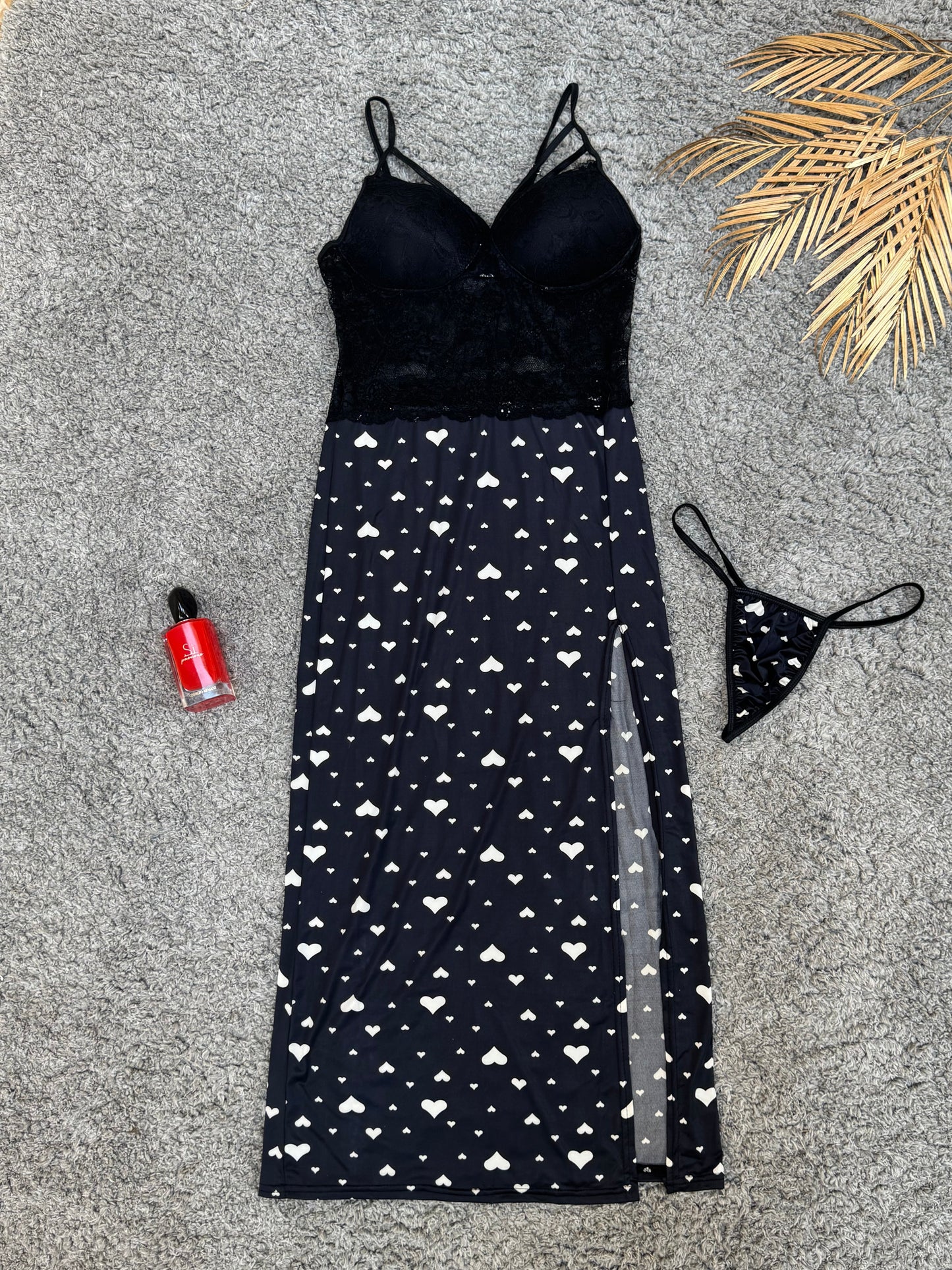 Lace Heart Print Dress – Black & Red Edition