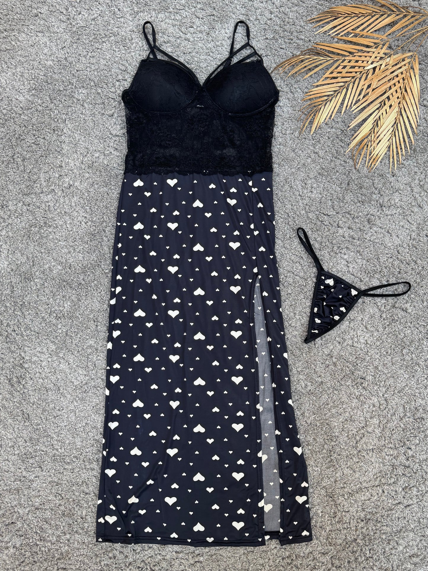 Lace Heart Print Dress – Black & Red Edition