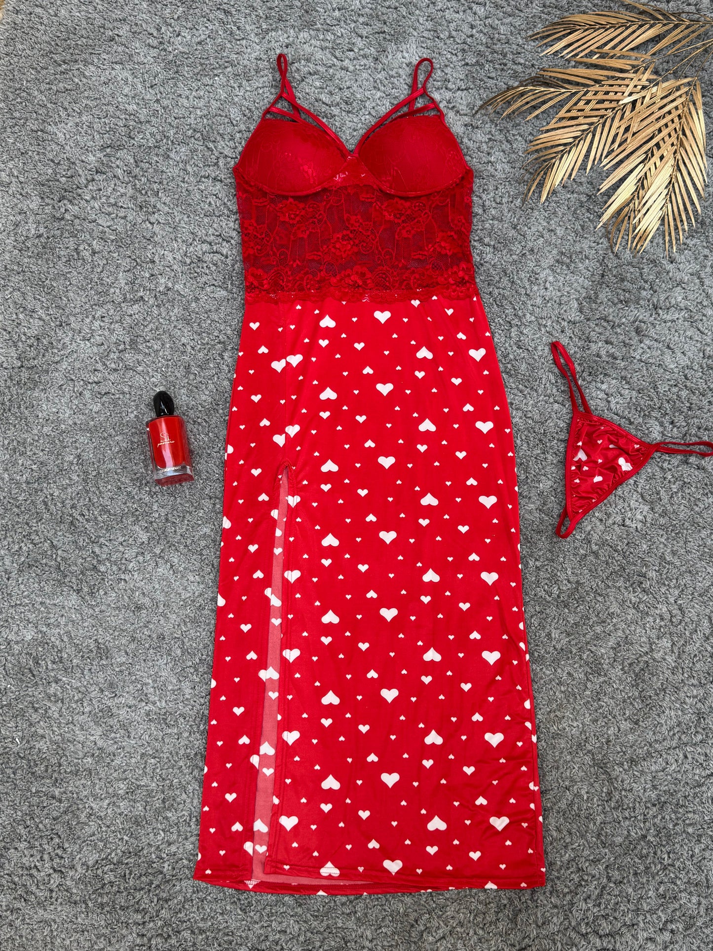 Lace Heart Print Dress – Black & Red Edition