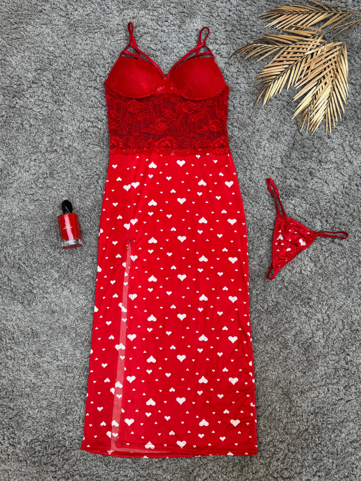 Lace Heart Print Dress – Black & Red Edition