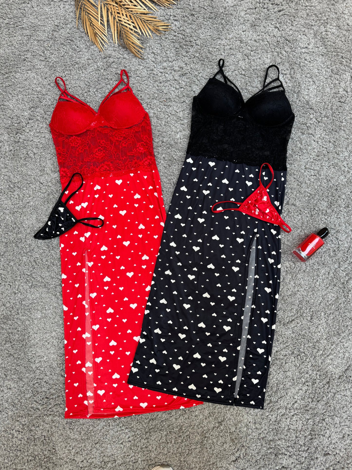 Lace Heart Print Dress – Black & Red Edition