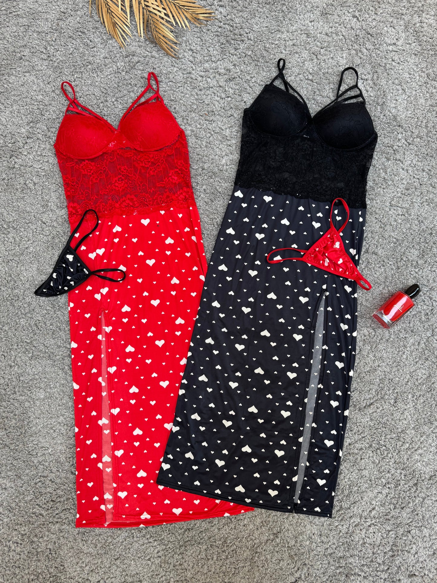 Lace Heart Print Dress – Black & Red Edition